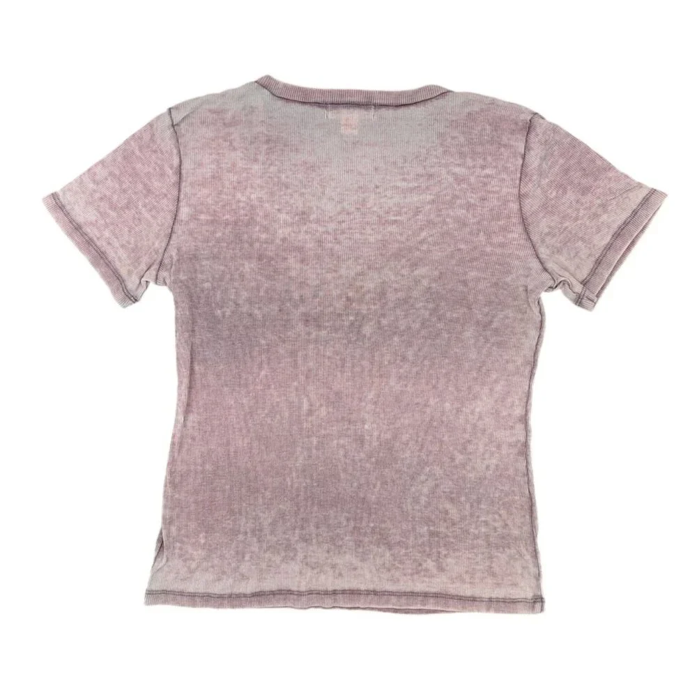 Treasure & Bond Women Medium Top Blouse V-Neck Purple Ribbed Short Sleeve Soft - Picture 2 of 6